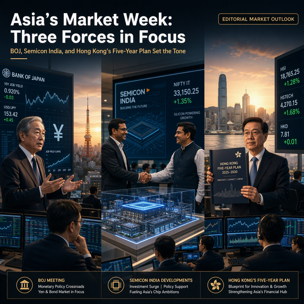 BOJ Meeting, Semicon India Developments, and Hong Kong's First Five-Year Plan Set to Shape Asian Markets