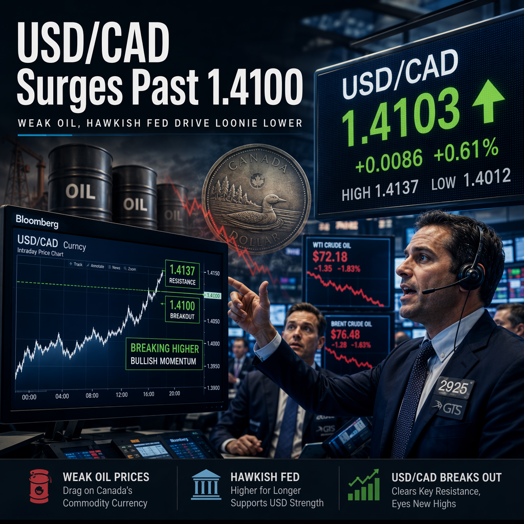 USD/CAD Surges to Fresh Highs as Bulls Target 1.4100 Amid Weak Oil and Hawkish Fed