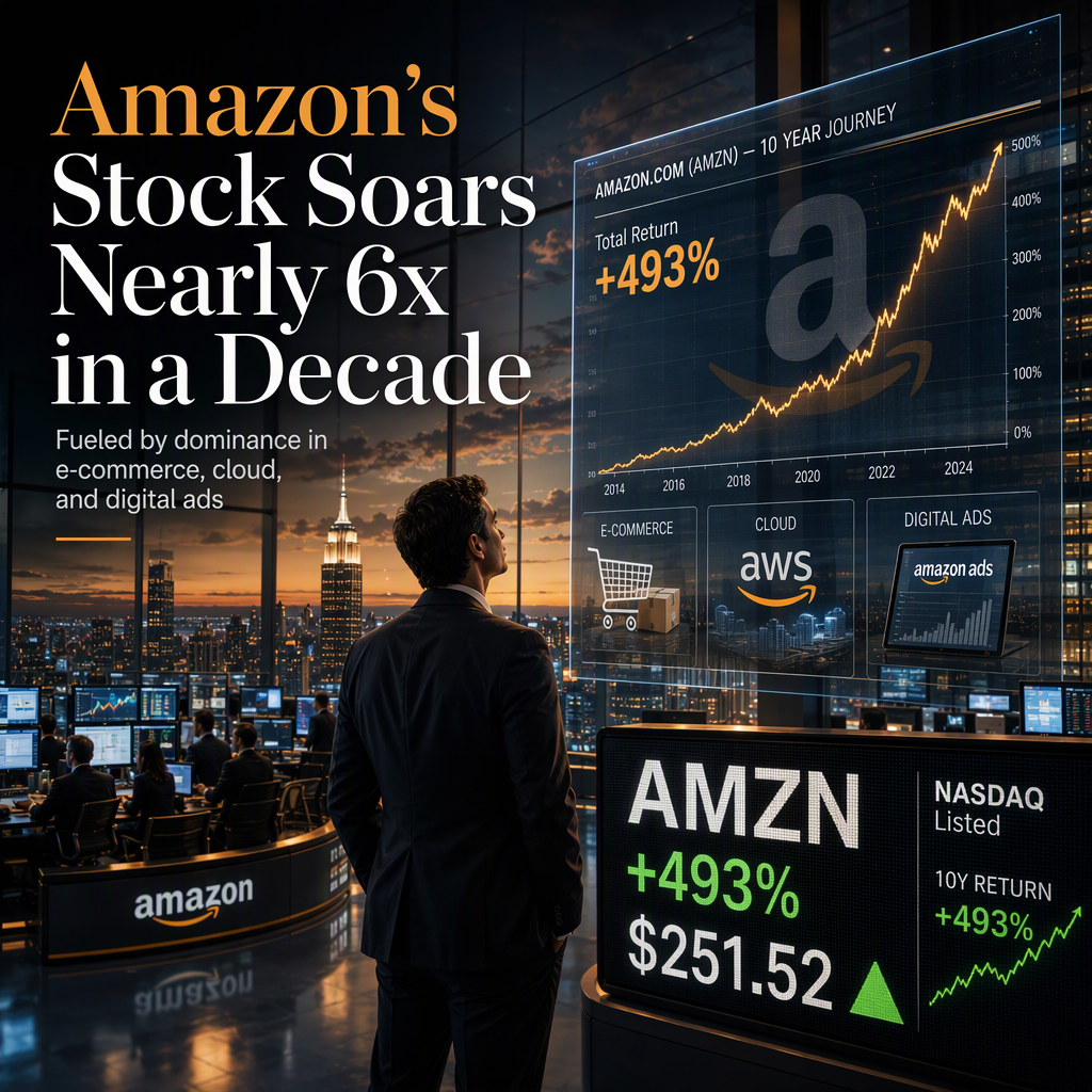 Amazon Stock Delivers Nearly Six-Fold Return Over Past Decade, Driven by Robust Revenue Growth