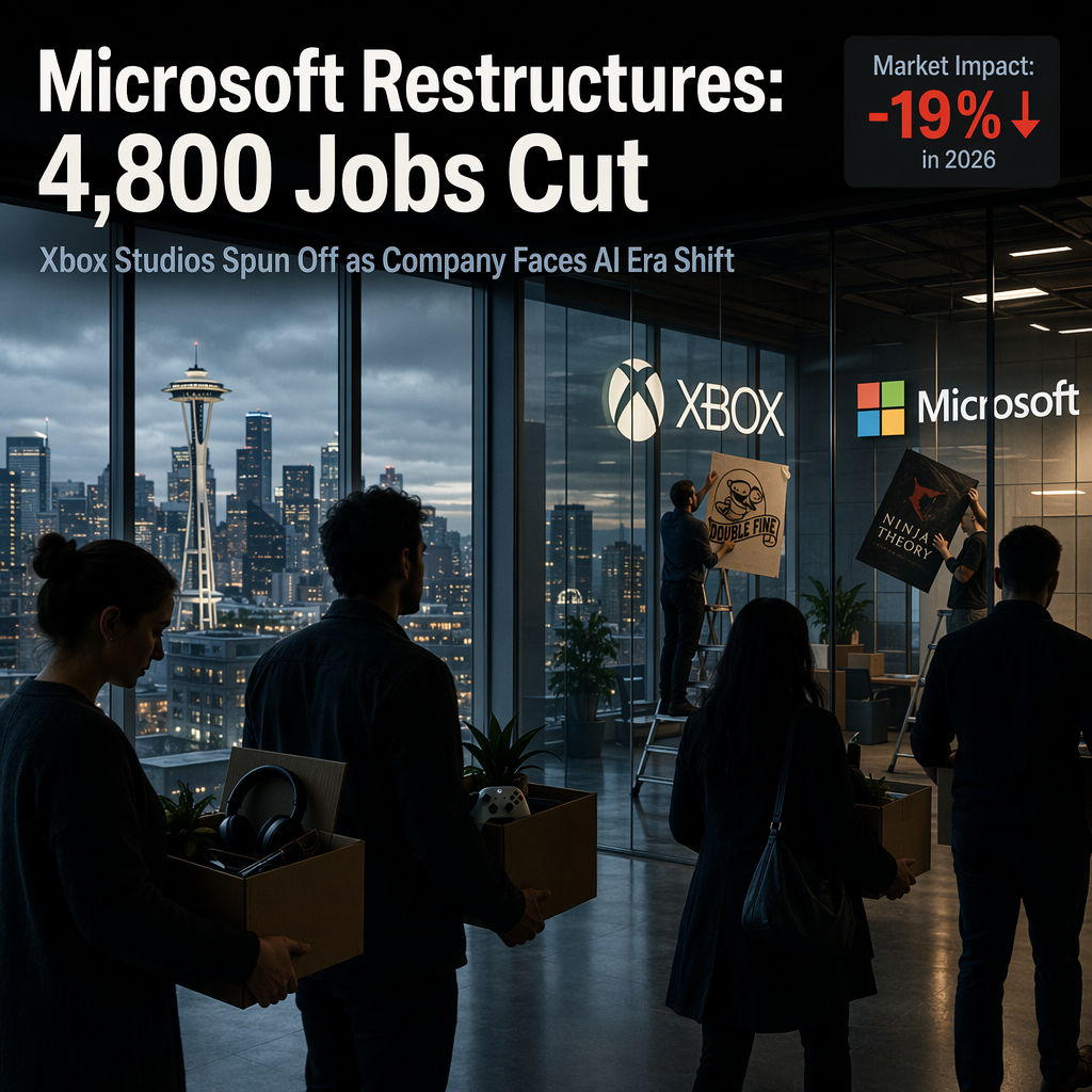 Microsoft Cuts 4,800 Jobs, Spins Off Four Xbox Studios Amid Restructuring