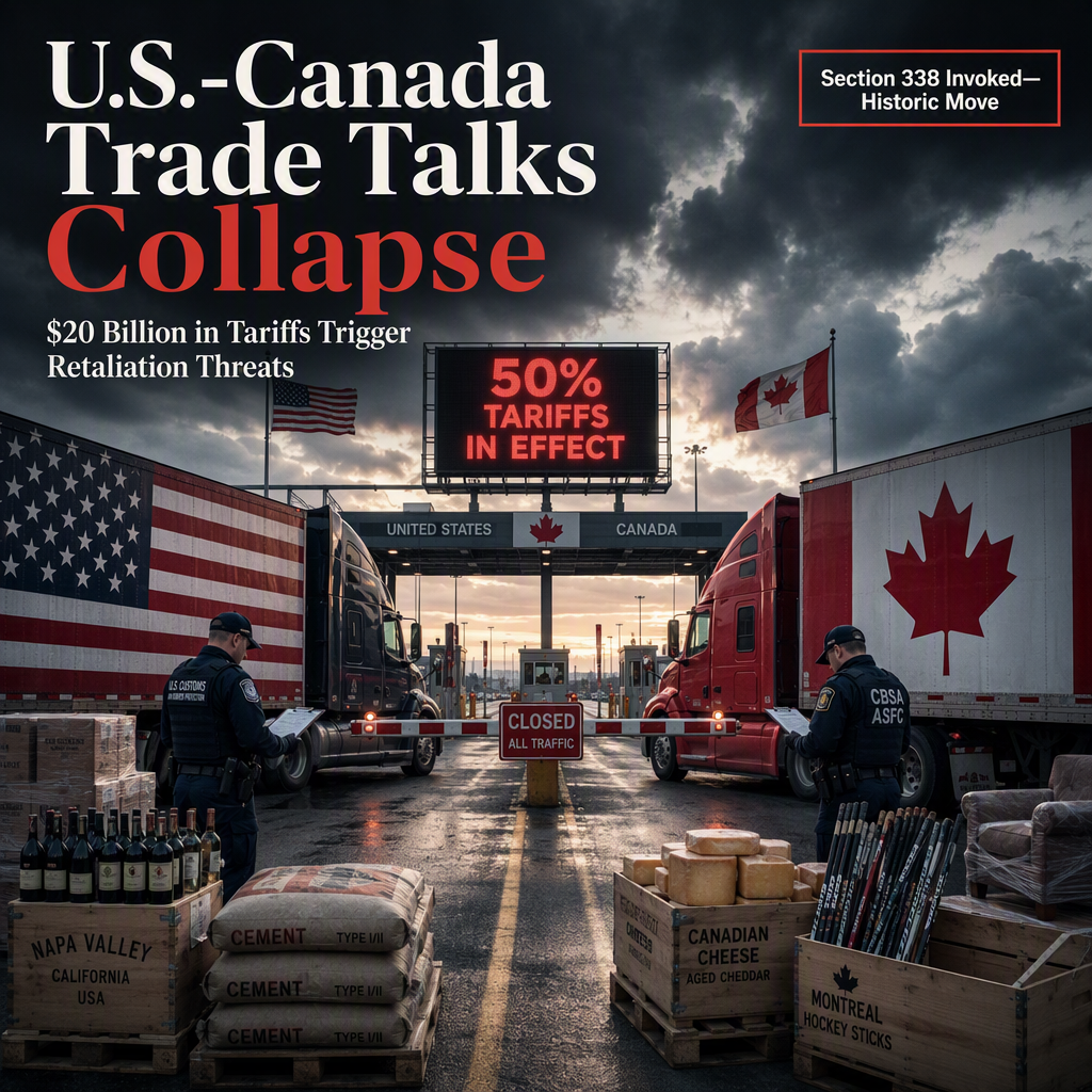 U.S.-Canada Trade Talks Collapse, Triggering $20 Billion in New Tariffs and Retaliation Threats
