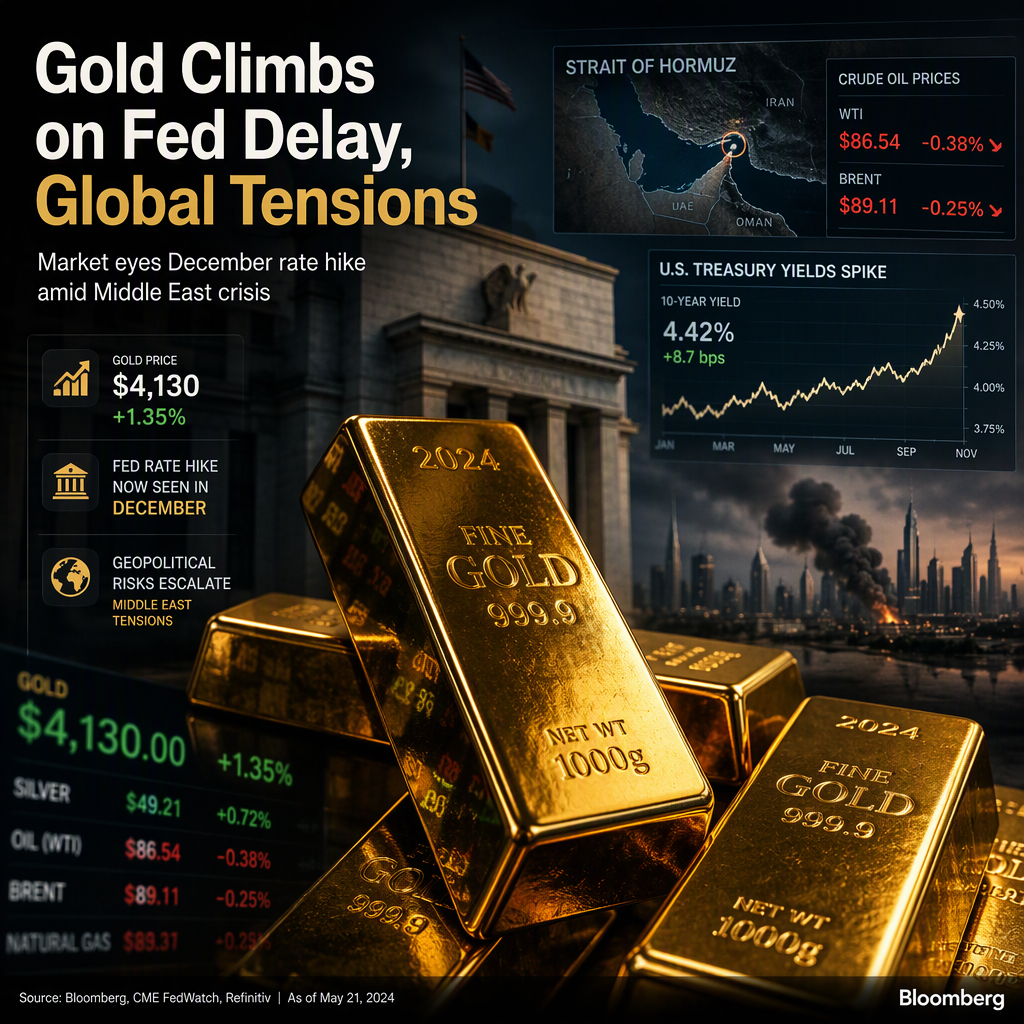 Gold Rises as Fed Rate Hike Bets Shift to December Amid Geopolitical Tensions