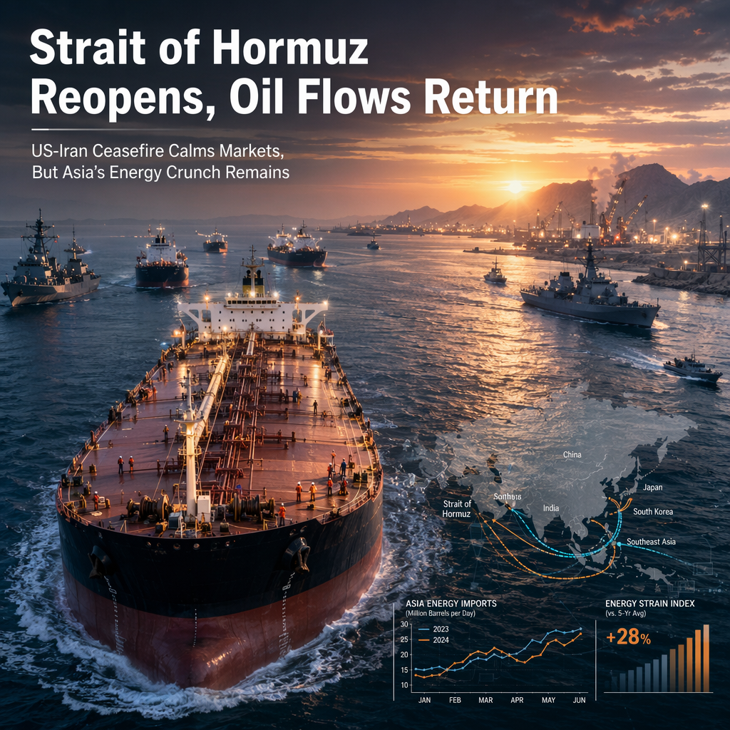 US-Iran Ceasefire Reopens Strait of Hormuz, Eases Oil Market Fears but Asian Energy Strain Persists