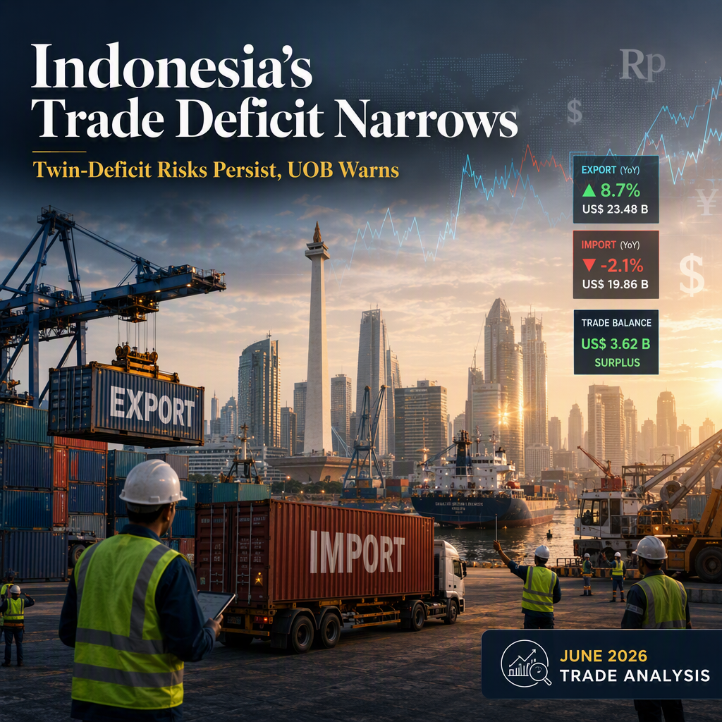 Indonesia's Trade Deficit Narrows in June 2026 Amid Twin-Deficit Risks, UOB Says