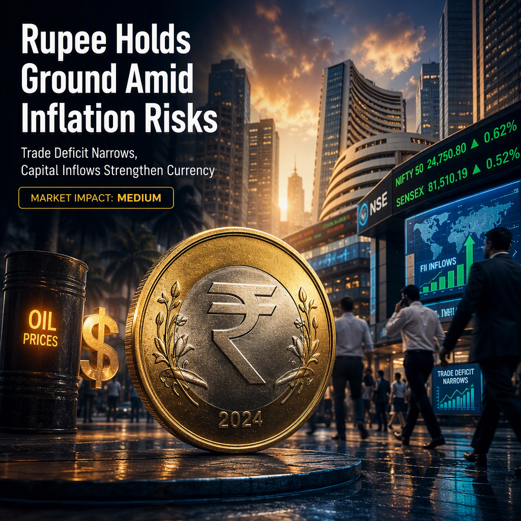 Indian Rupee Faces Inflation Pressures but Gains Support from Narrower Trade Deficit and Capital Inflows