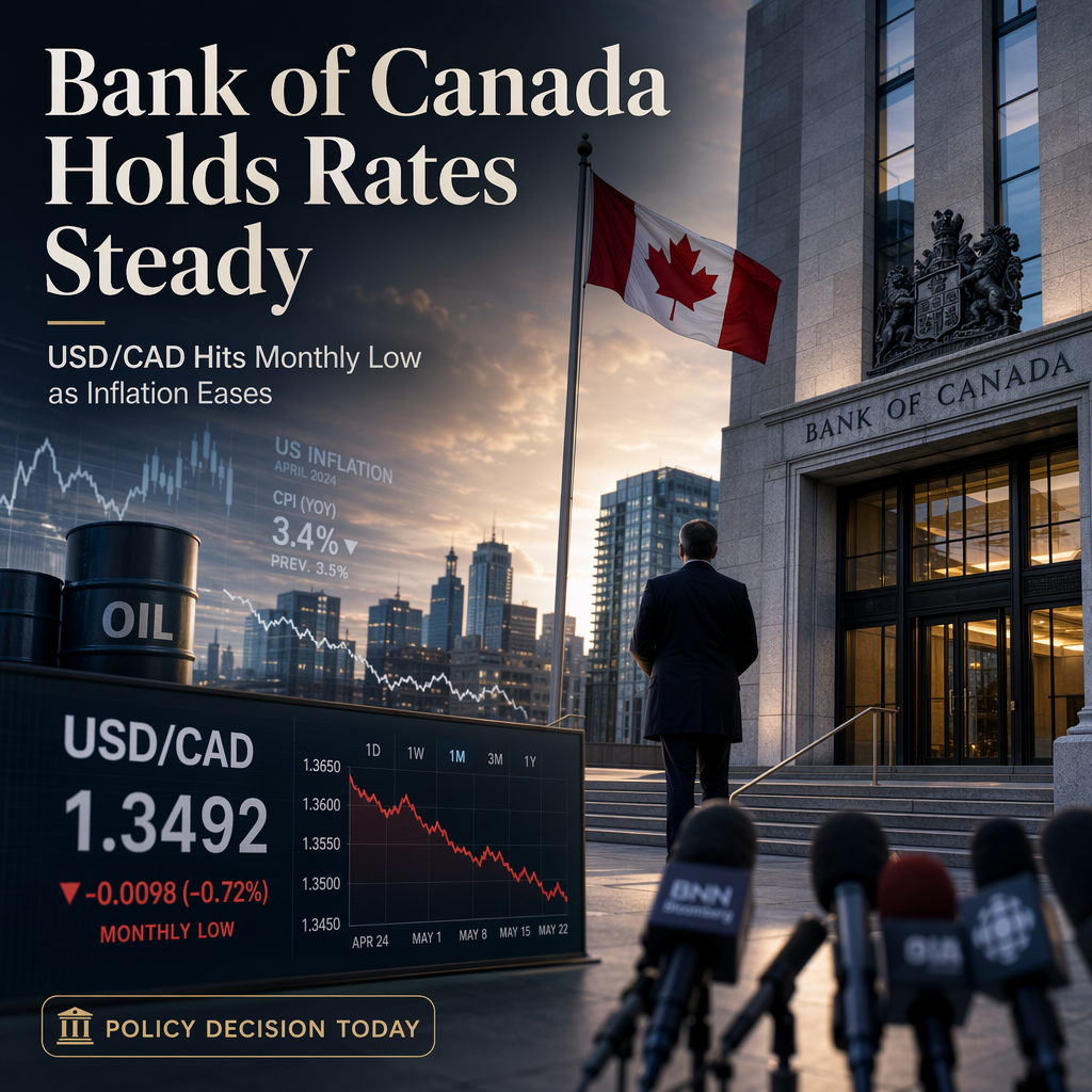 Bank of Canada Holds Rates Steady as USD/CAD Slides to Monthly Lows Amid Softer US Inflation