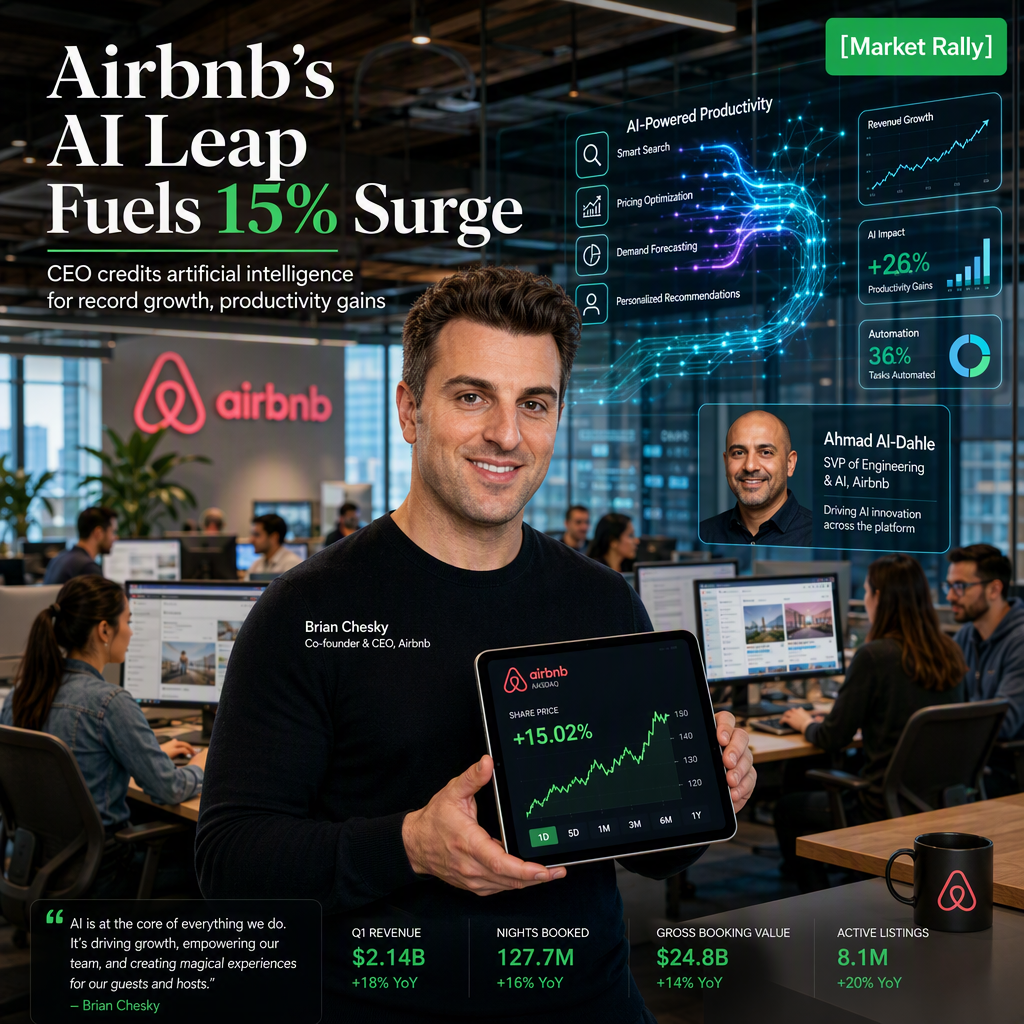 Airbnb Shares Soar 15% as CEO Credits AI for Accelerated Growth and Productivity Gains