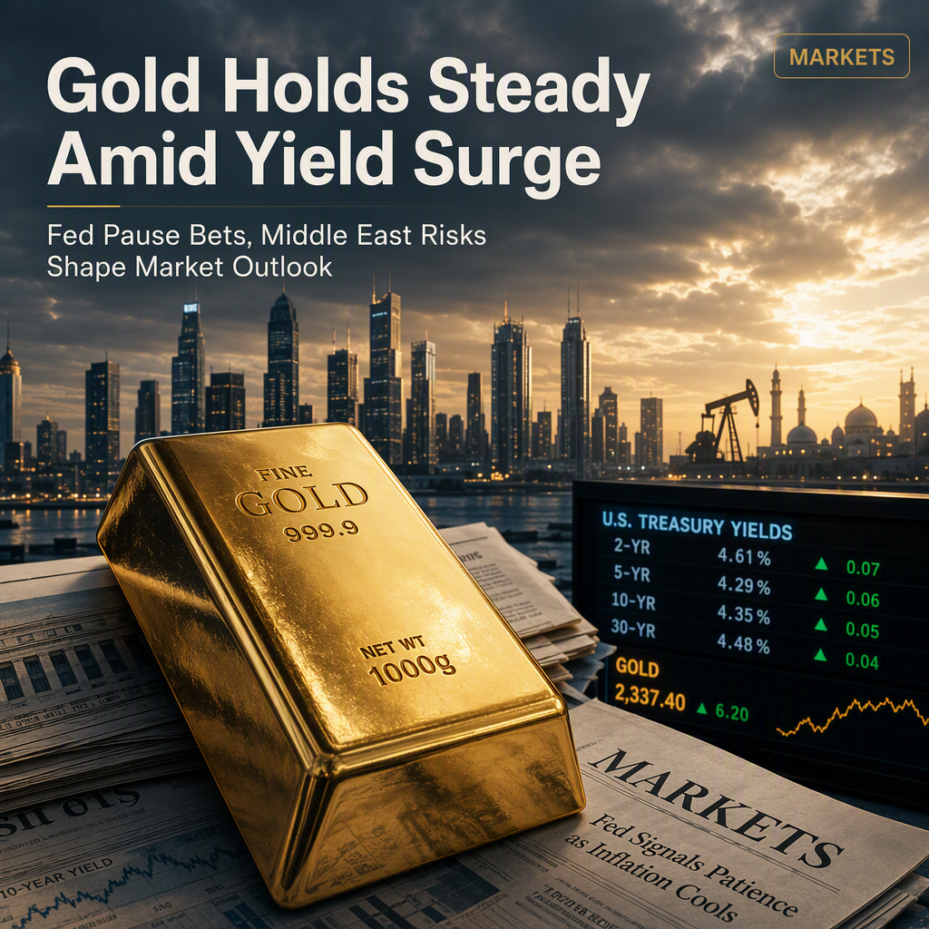 Gold Holds Firm Amid Rising Yields as Fed Pause Bets and Middle East Risks Shape Outlook