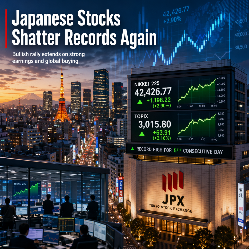 Japanese Stocks Hit Record Highs for Fifth Consecutive Day on Strong Earnings Outlook
