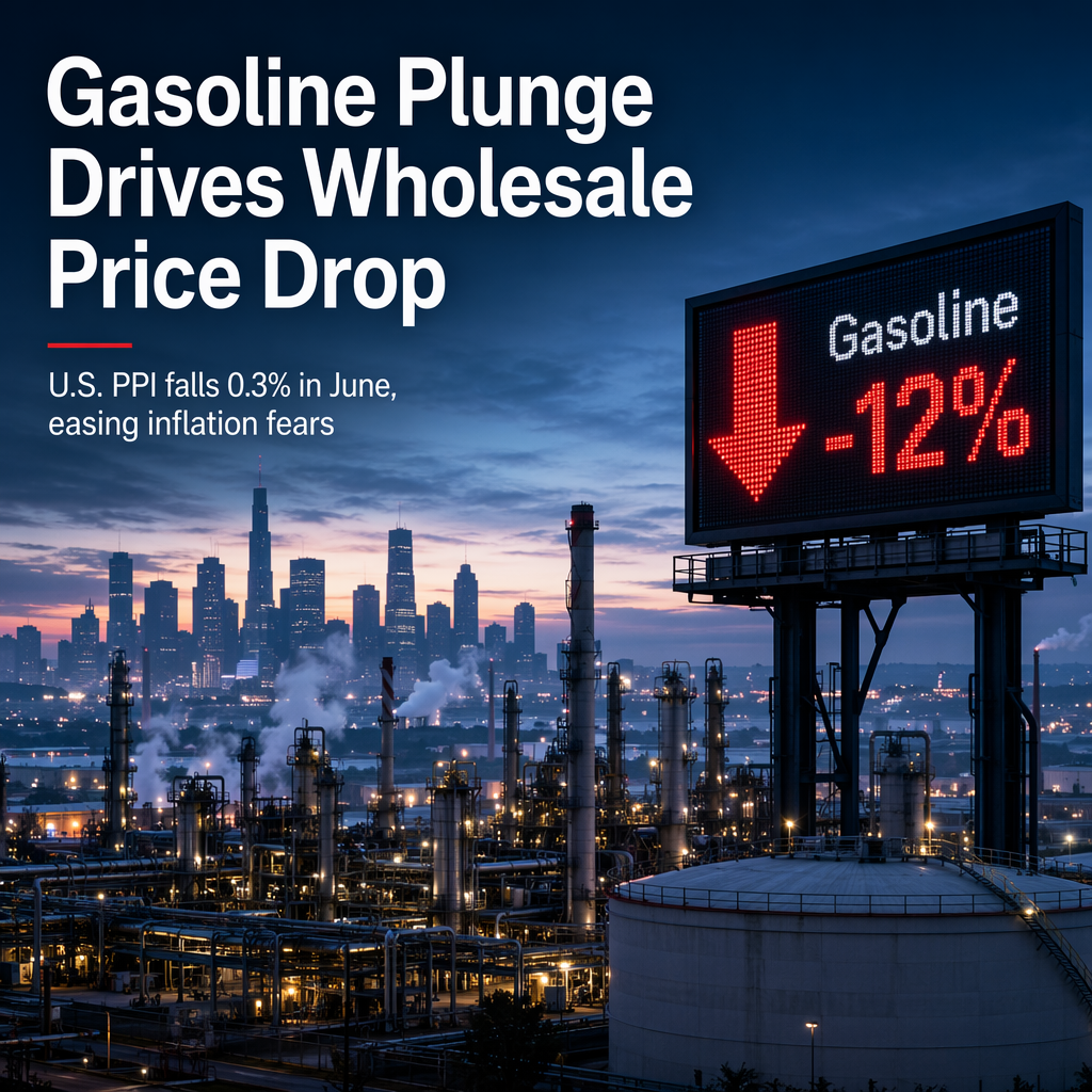 U.S. Wholesale Prices Fall 0.3% in June, Driven by Sharp Drop in Gasoline Costs
