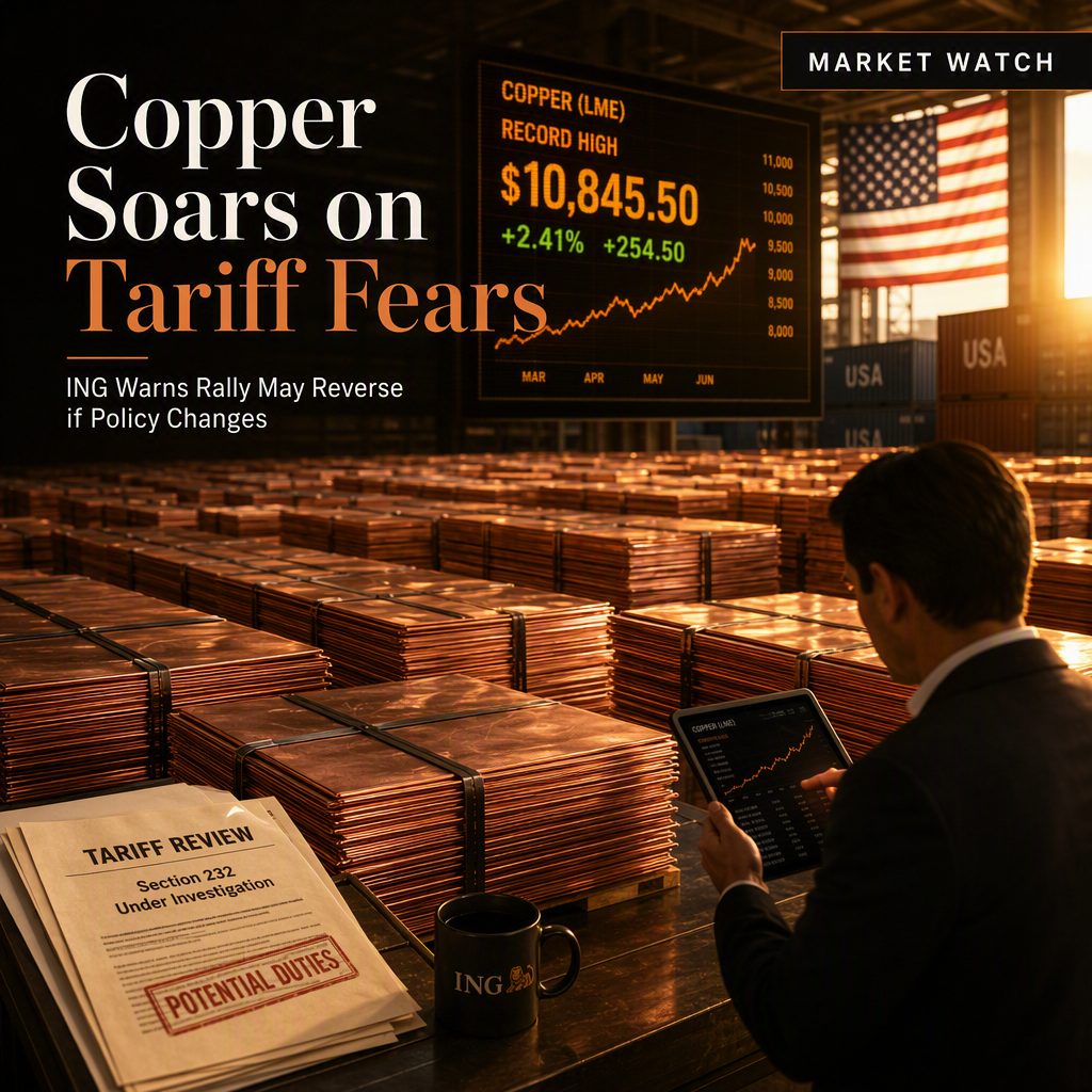 Copper Hits Record Highs Amid US Tariff Uncertainty, ING Warns of Sharp Correction Risk
