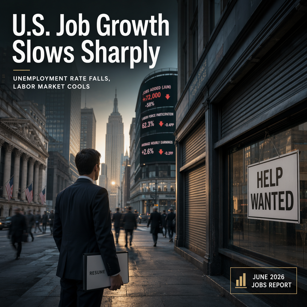 U.S. Job Growth Slows Sharply in June 2026 as Unemployment Rate Falls to 4.2%