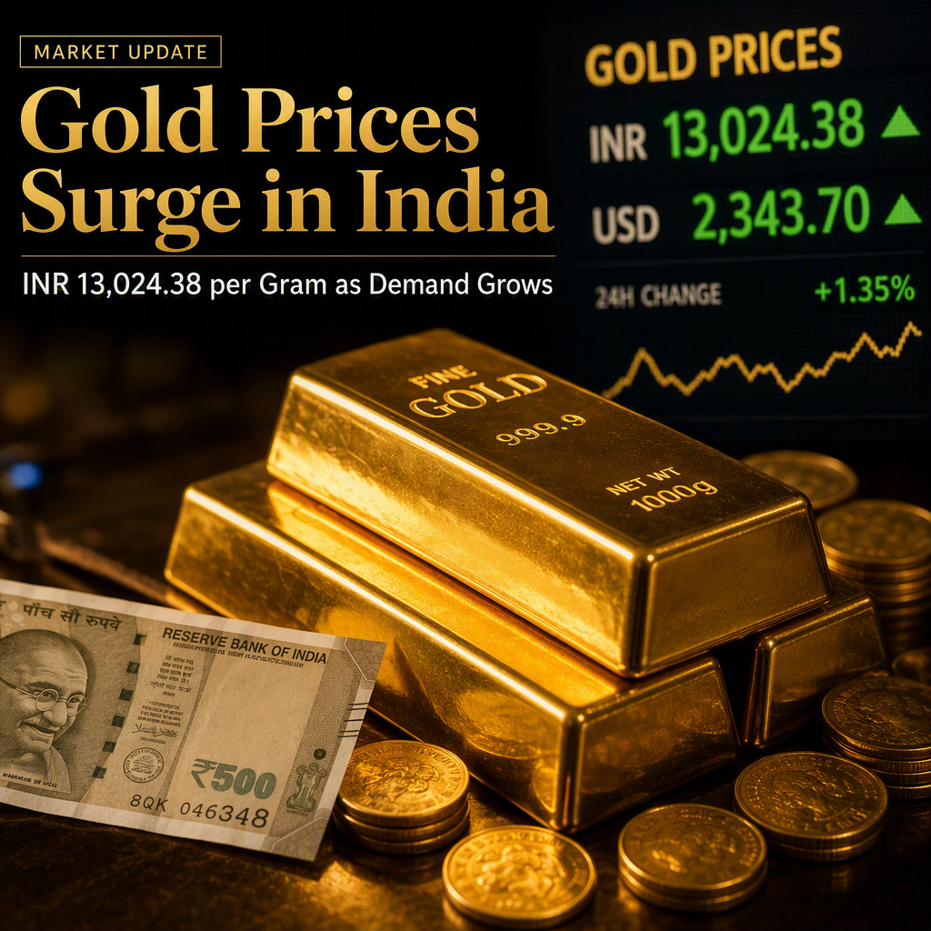 Gold Prices Rise in India, Reaching INR 13,024.38 per Gram