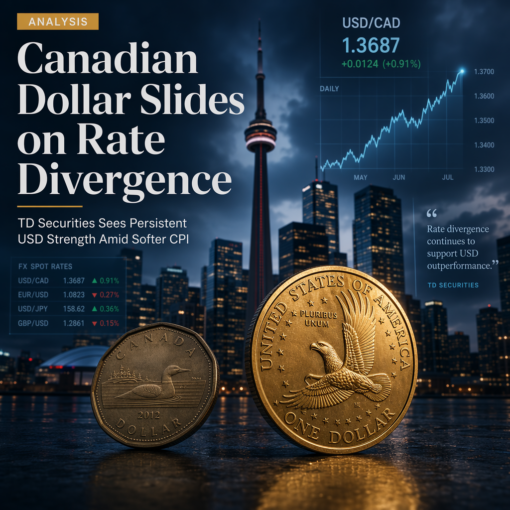 Canadian Dollar Weakens Against US Dollar Amid Rate Divergence and Softer CPI, Says TD Securities