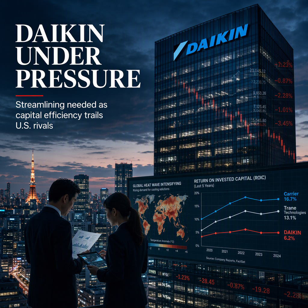 Daikin Urged to Streamline Strategy as Capital Efficiency Trails U.S. Rivals