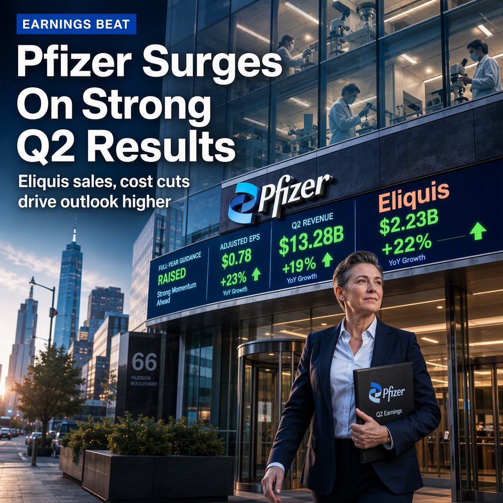 Pfizer Beats Q2 Estimates, Raises Revenue Guidance Amid Strong Eliquis Sales and Cost-Cutting Initiatives
