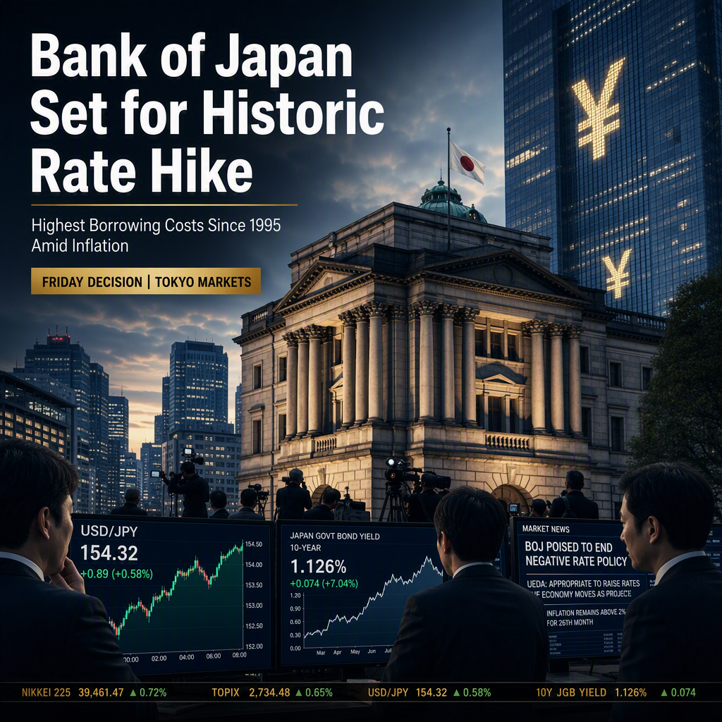 Bank of Japan Poised for 25 Basis Point Rate Hike to Highest Level Since 1995 Amid Inflation Pressures