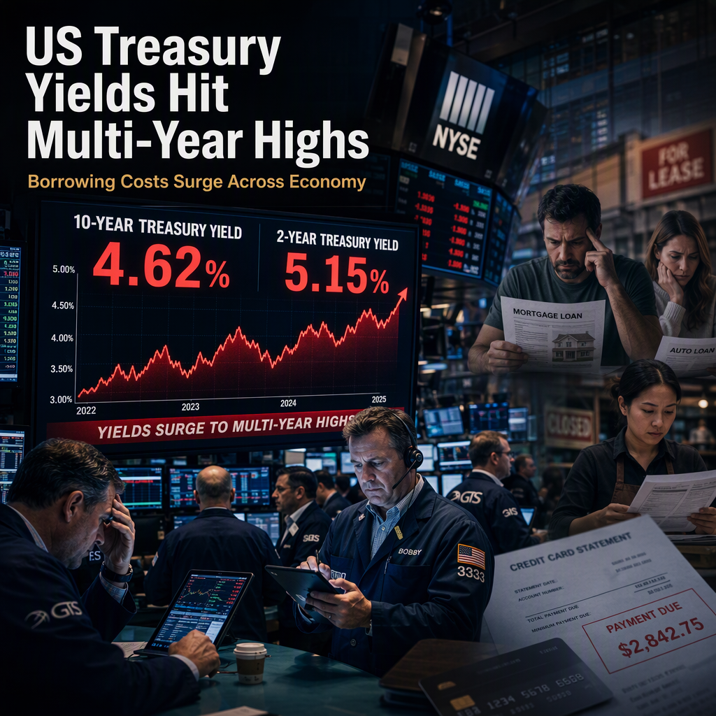 U.S. Treasury Yields Surge to Multi-Year Highs, Raising Borrowing Costs Across Economy