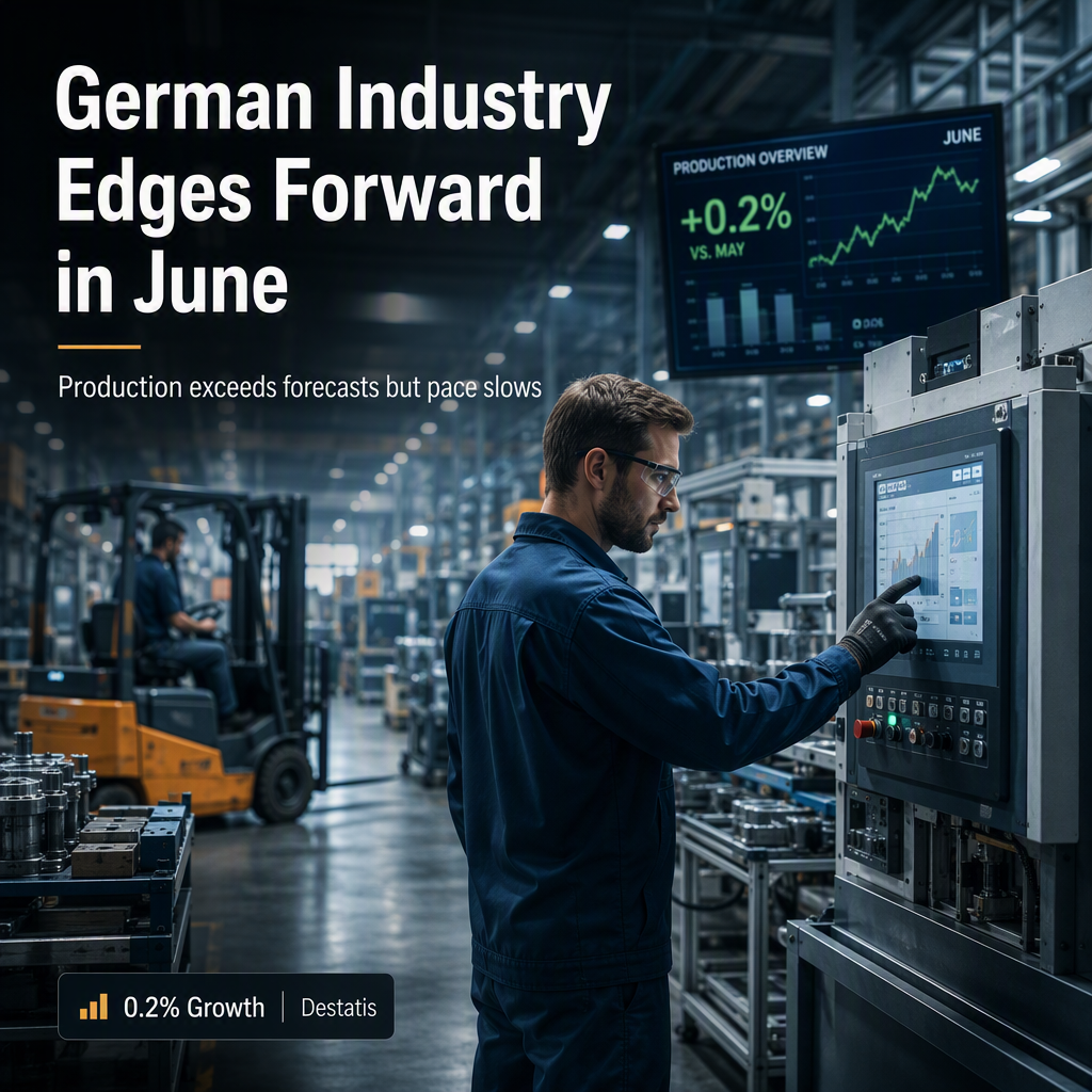 German Industrial Production Grows 0.2% in June, Surpassing Expectations but Slowing from May