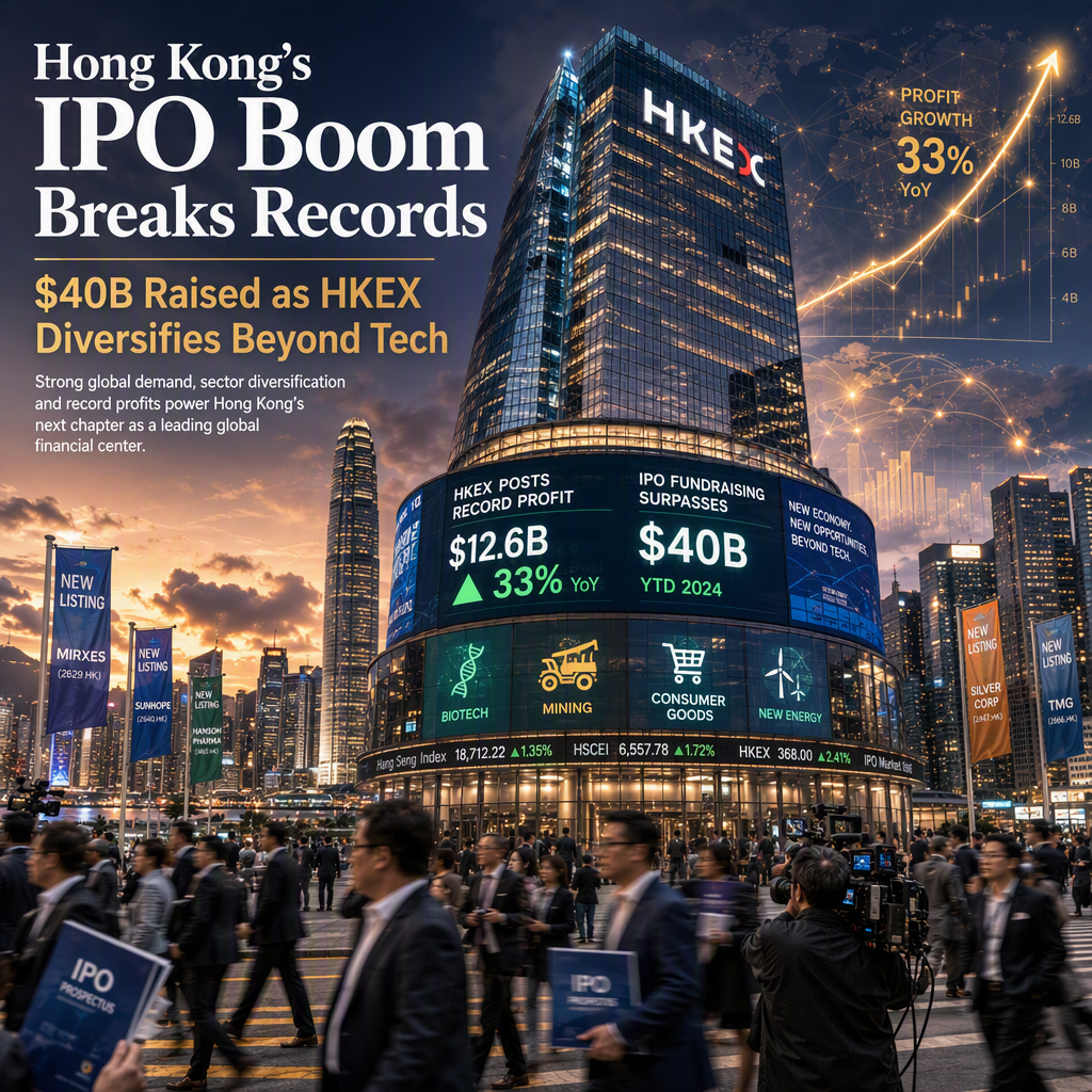 Hong Kong IPO Fundraising Surpasses $40 Billion as HKEX Posts Record Profits and Diversifies Beyond Tech