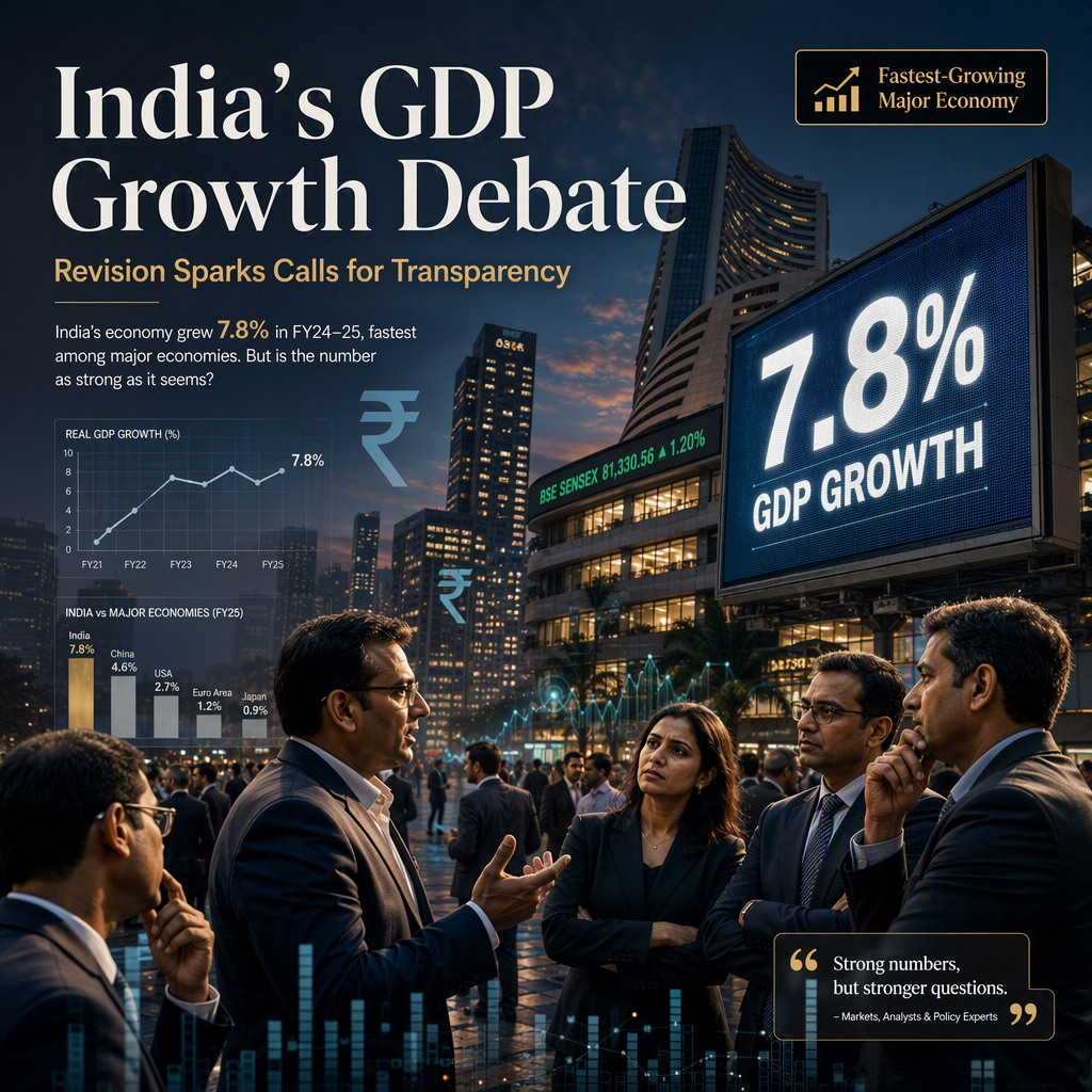 India’s 7.8% GDP Growth for June Quarter Sparks Controversy Over Data Revisions