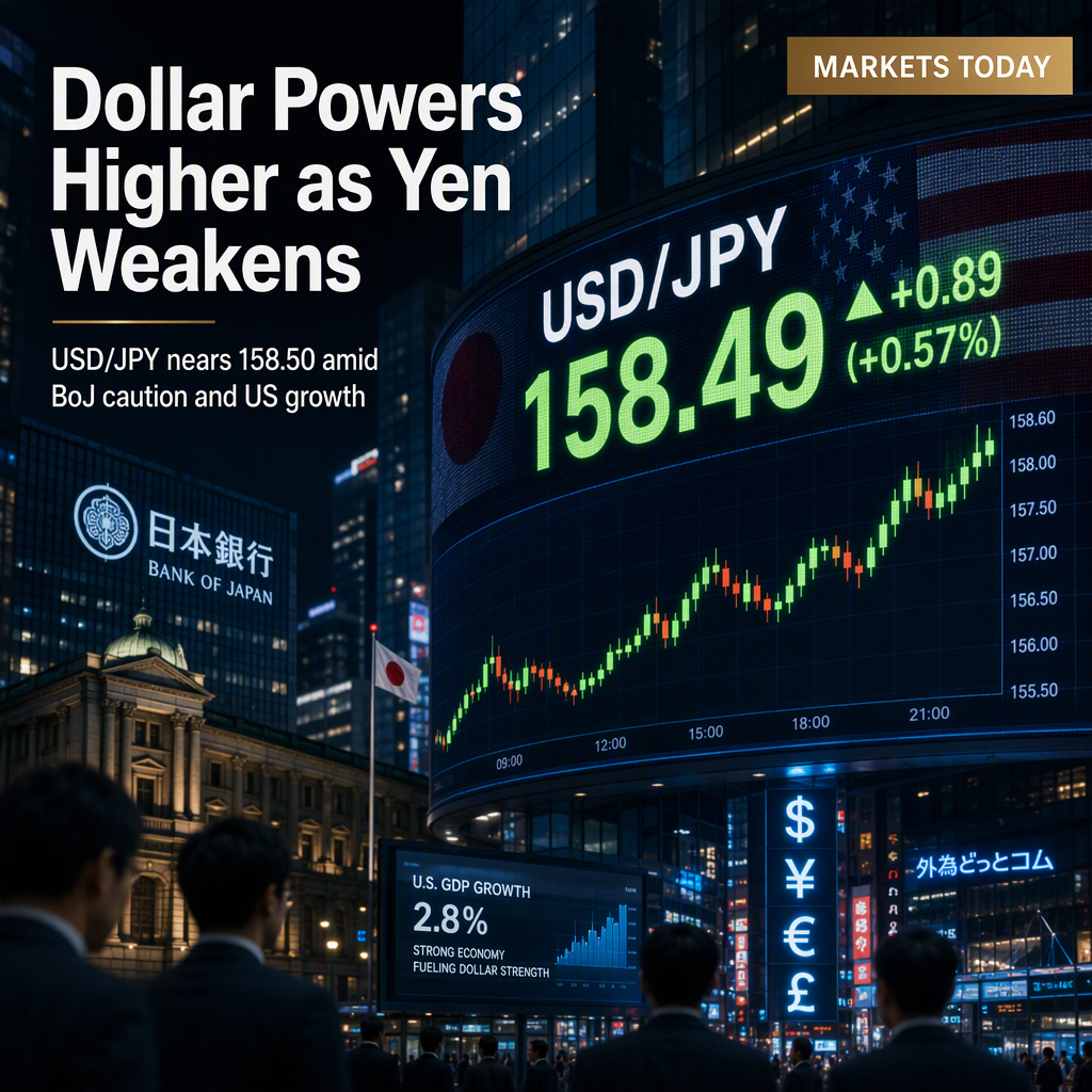 USD/JPY Surges Toward 158.50 as BoJ Caution and Robust US Growth Drive Dollar Strength