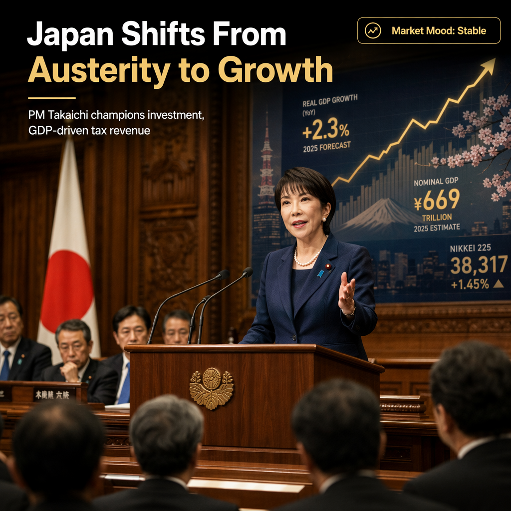 Japan PM Takaichi Signals Shift Away from Fiscal Austerity, Emphasizes Growth-Driven Tax Revenue