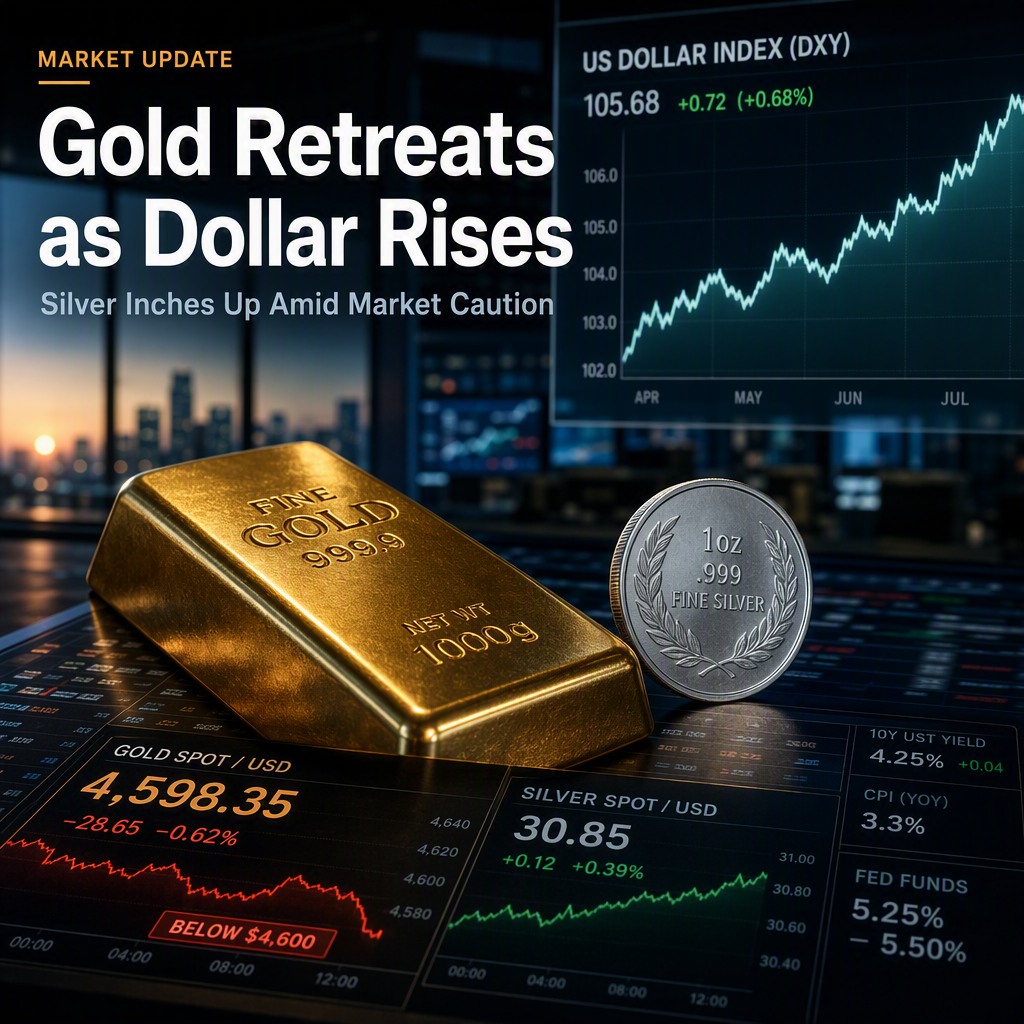 Gold Retreats Below $4,600 as US Inflation Lifts Dollar; Silver Edges Higher Amid Mixed Precious Metals Sentiment