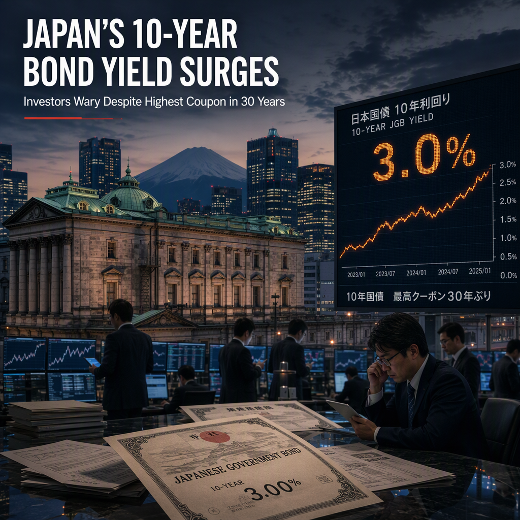 Japan’s 10-Year Government Bond Yield Climbs Despite Highest Coupon in 30 Years Amid Fiscal Concerns