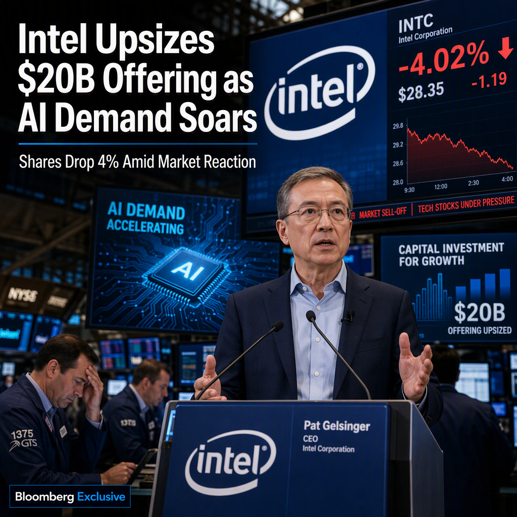 Intel Upsizes Stock Offering to $20 Billion Amid Surging AI Demand, Shares Fall 4%