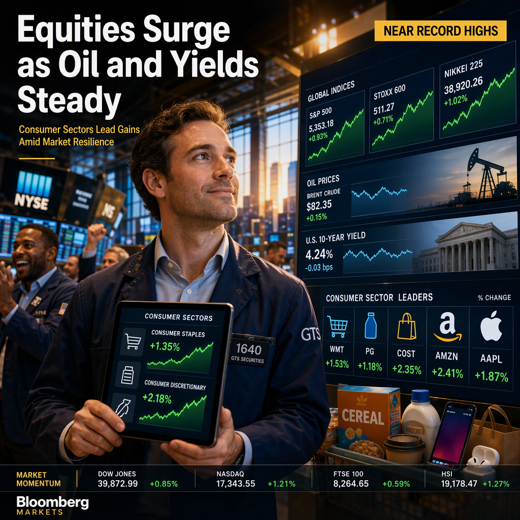 Stable Oil and Yields Propel Equities Near Record Highs, Consumer Sectors Lead Gains