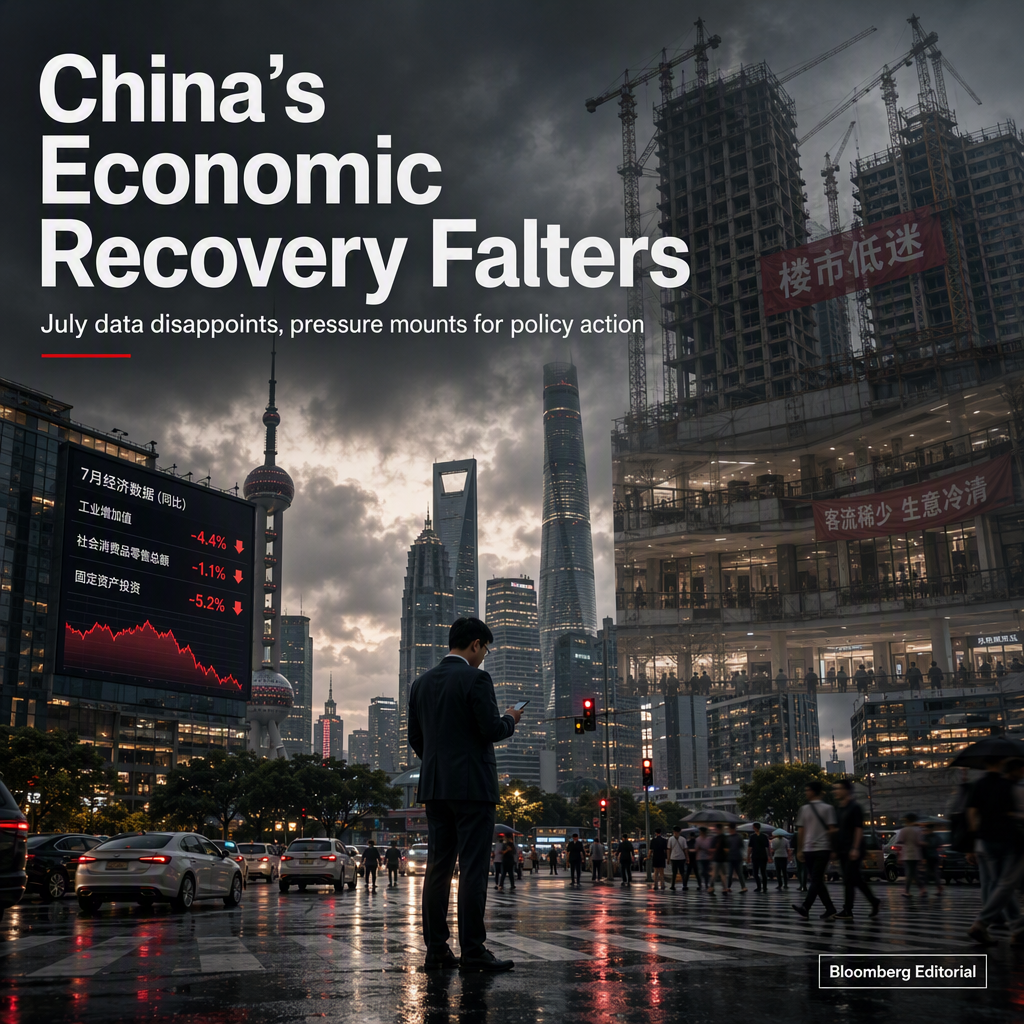 China's July Economic Data Misses Expectations, Raising Pressure for Policy Support