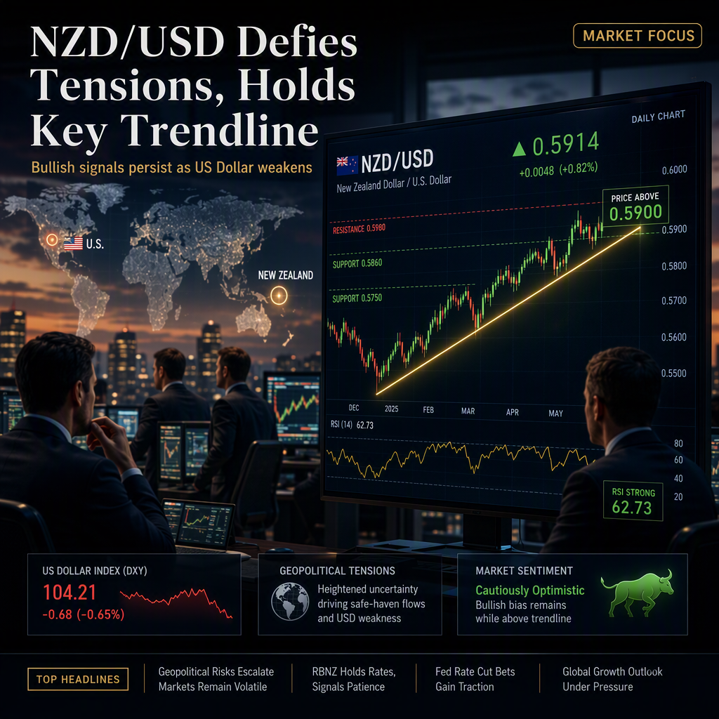 NZD/USD Holds Above Key Trendline as US Dollar Weakens Amid Geopolitical Tensions