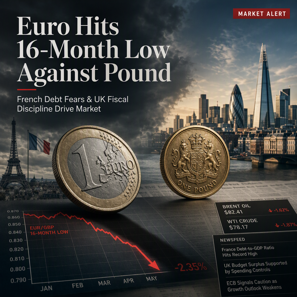 Euro Slides to 16-Month Low Against Pound Amid French Debt Concerns and UK Fiscal Discipline