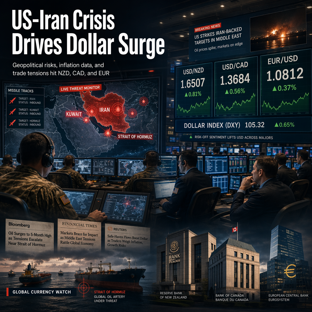 US-Iran Escalation Spurs Safe-Haven Demand, Impacting NZD, CAD, and EUR Amid Divergent Inflation and Rate Expectations