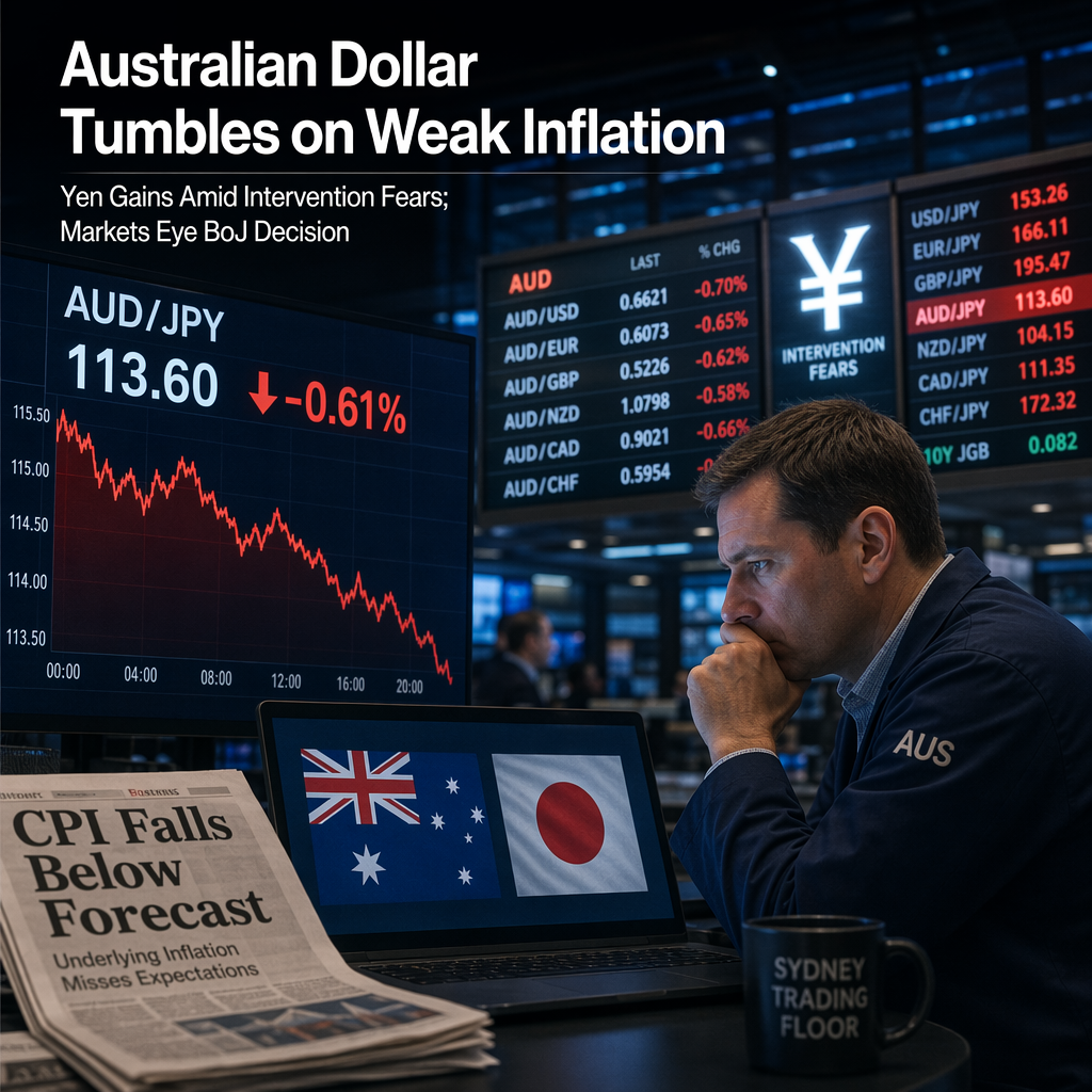 Australian Dollar Falls Sharply After Softer Inflation Data; Yen Strengthens on Intervention Fears