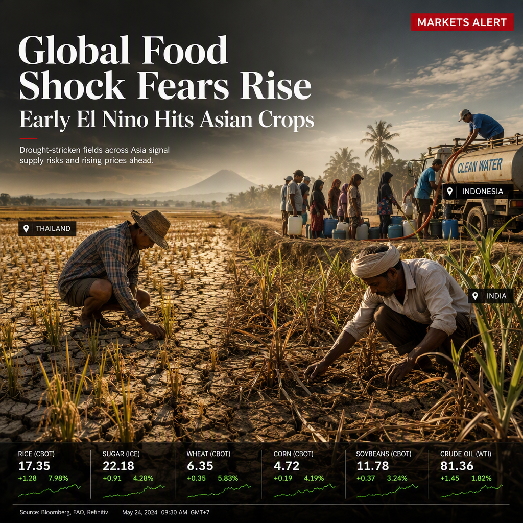 Early El Nino Impacts Threaten Thai Rice and Indian Sugarcane, Raising Global Food Shock Fears