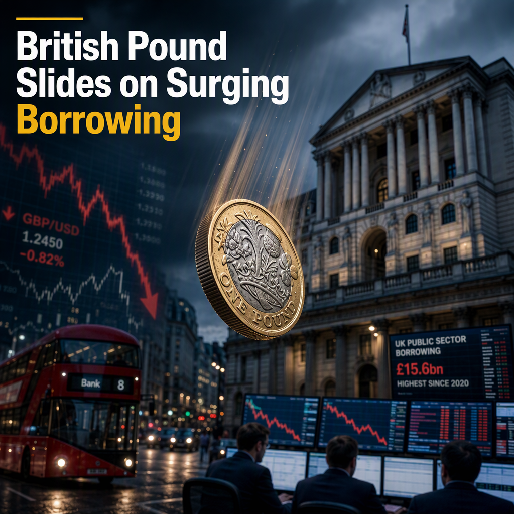 British Pound Falls as UK Public Sector Borrowing Surges Past Forecasts