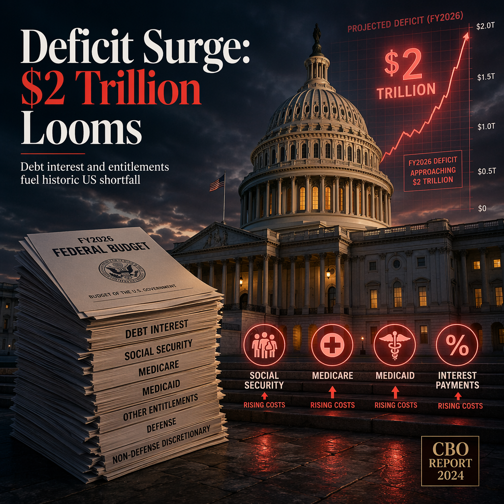 US Federal Budget Deficit on Track to Approach $2 Trillion in FY2026 Amid Surging Debt Interest and Entitlement Costs
