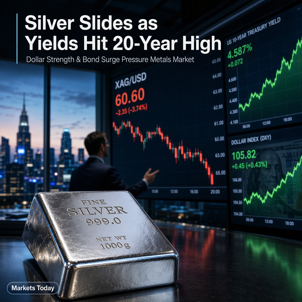 Silver Price Slides to $60.60 as US Treasury Yields Surge Near Two-Decade Highs