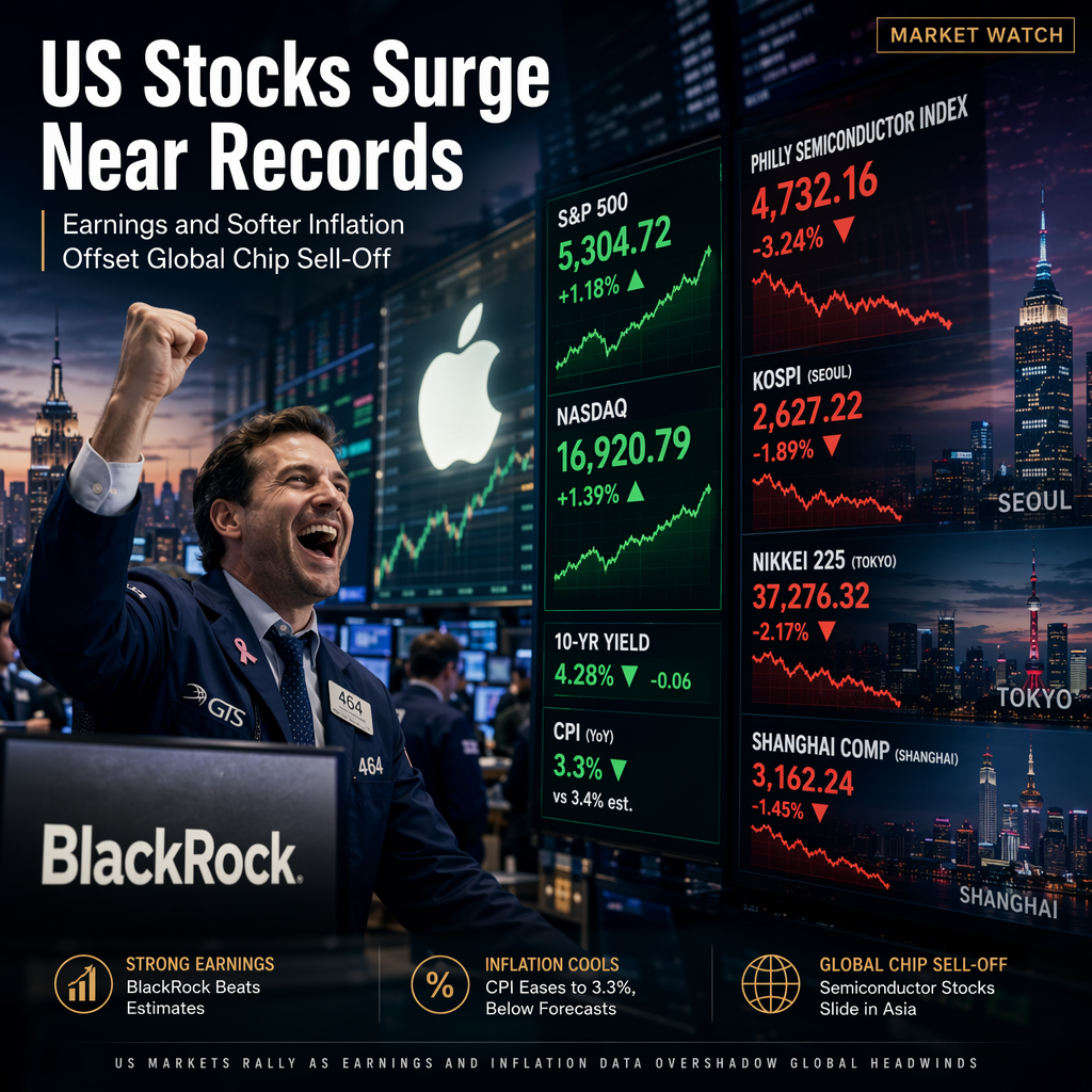 Softer US Inflation and Strong Earnings Lift US Stocks Near Records Despite Global Chip Sell-Off