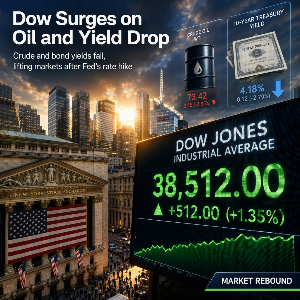 Dow Jones Rebounds as Crude Oil and Bond Yields Fall After Fed Rate Hike