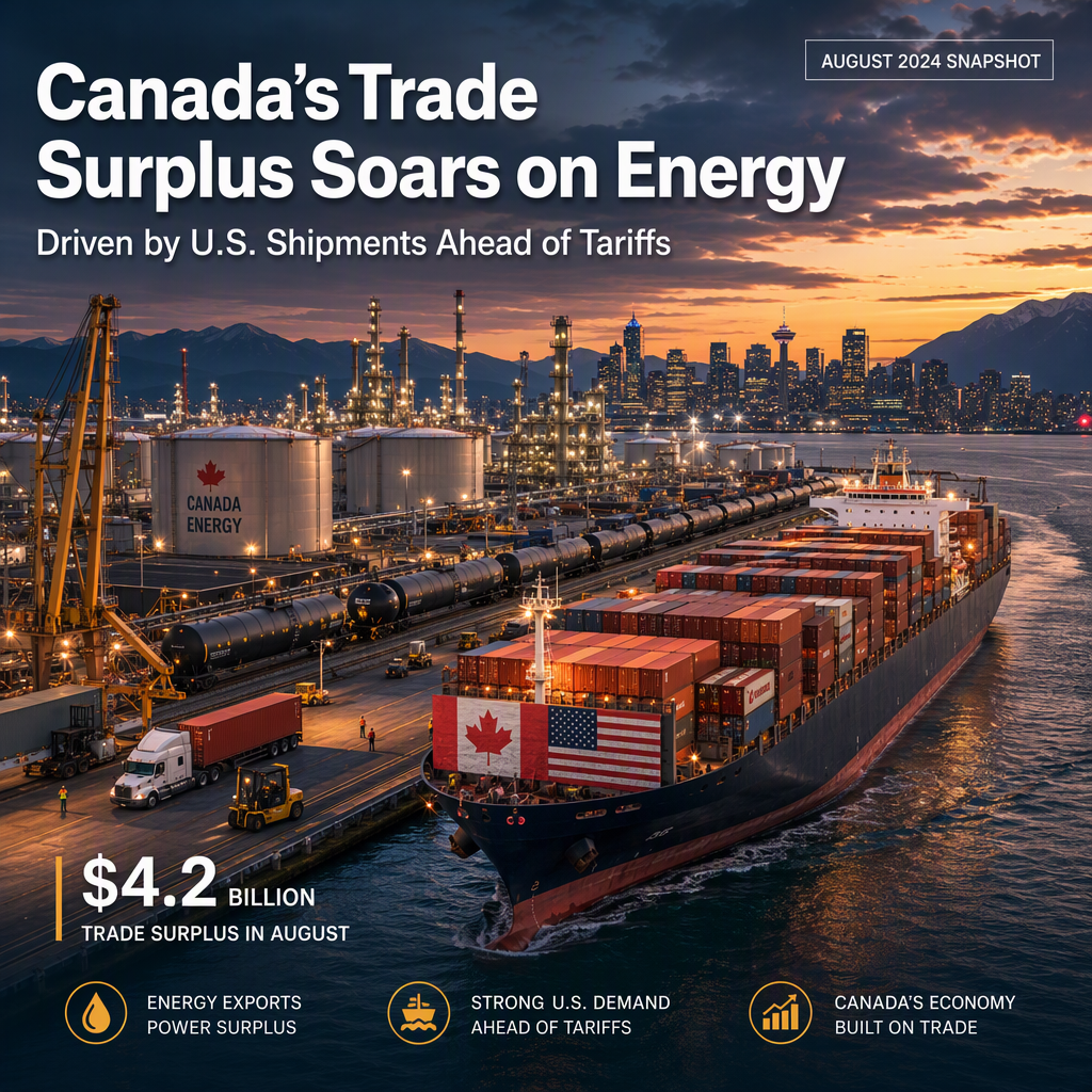 Canada Posts $4.2 Billion Trade Surplus in August, Driven by Energy Exports and Pre-Tariff Shipments