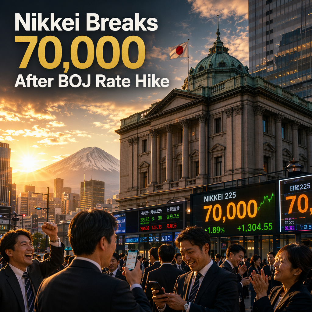 Bank of Japan Raises Rates to 1%, Nikkei Surges Past 70,000 on Dovish Tone