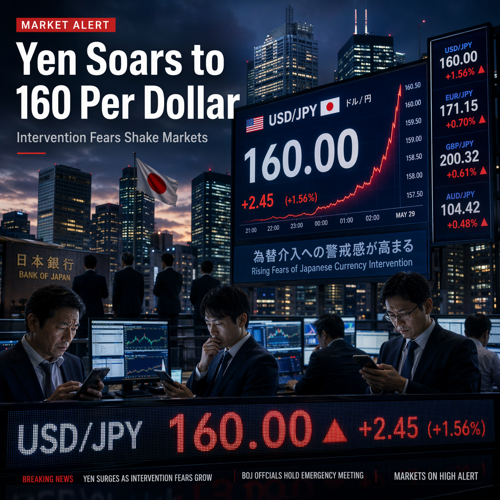 Yen Surges to 160 Per Dollar Amid Fears of Japanese Currency Intervention