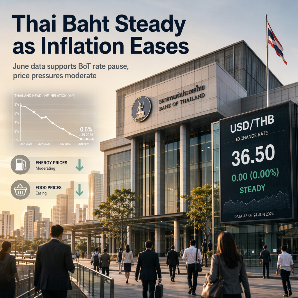 Thai Baht Holds Steady as June Inflation Eases, Supporting BoT Rate Pause