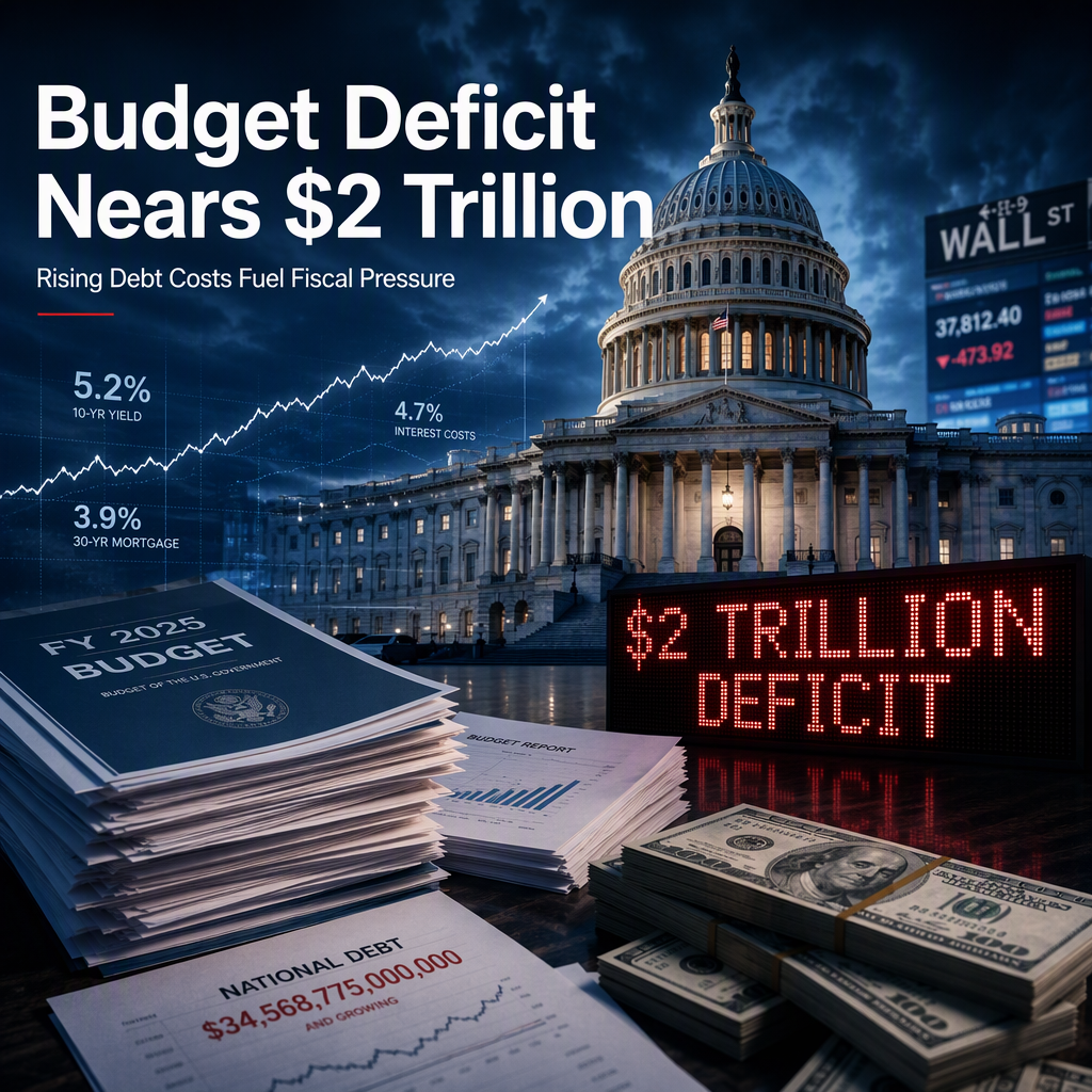 U.S. Federal Budget Deficit Surges to Nearly $2 Trillion Amid Rising Debt Costs