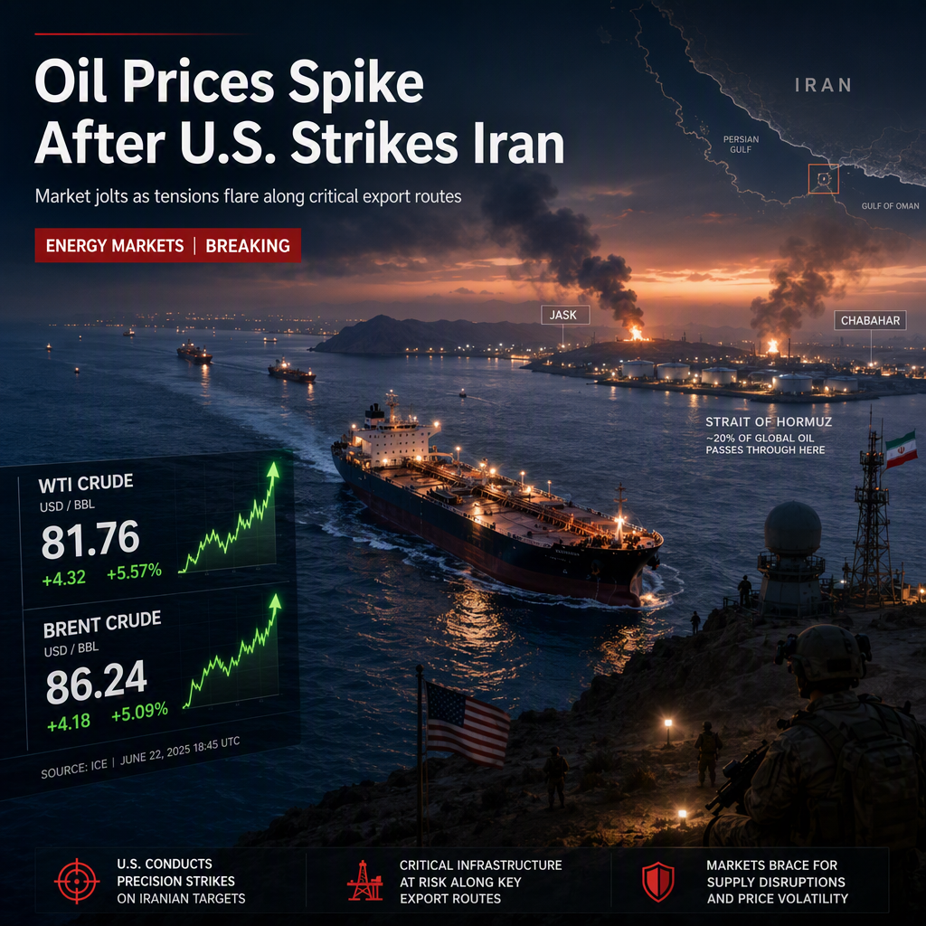 Crude Oil Prices Surge After U.S. Strikes Iranian Targets Along Southern Coast