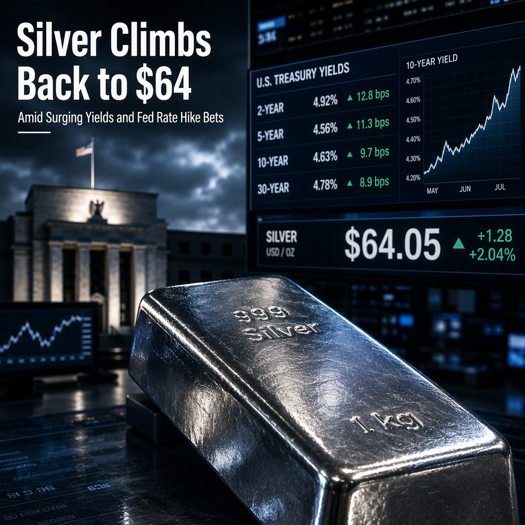 Silver Rebounds to Near $64 Amid Hawkish Fed Bets and Surging US Treasury Yields