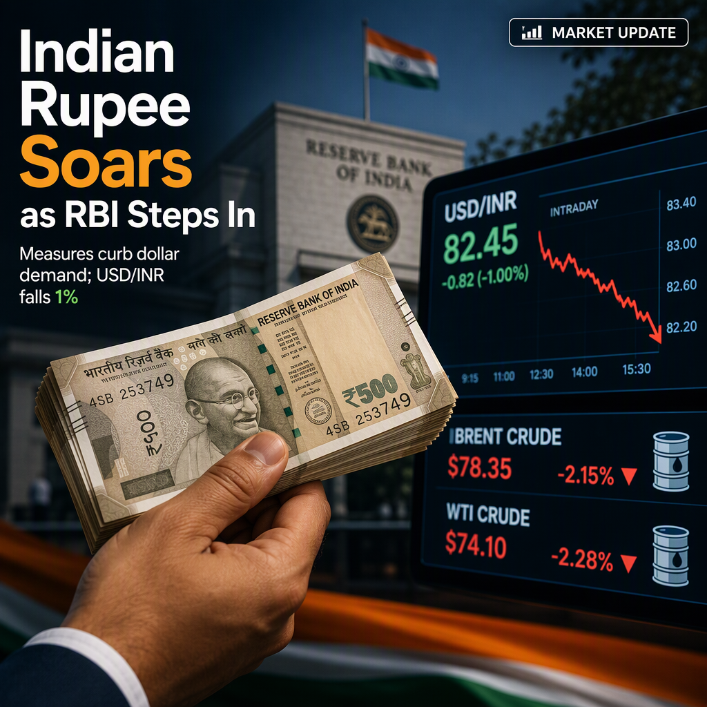 Indian Rupee Surges as RBI Implements Measures to Curb Dollar Demand; USD/INR Drops 1%
